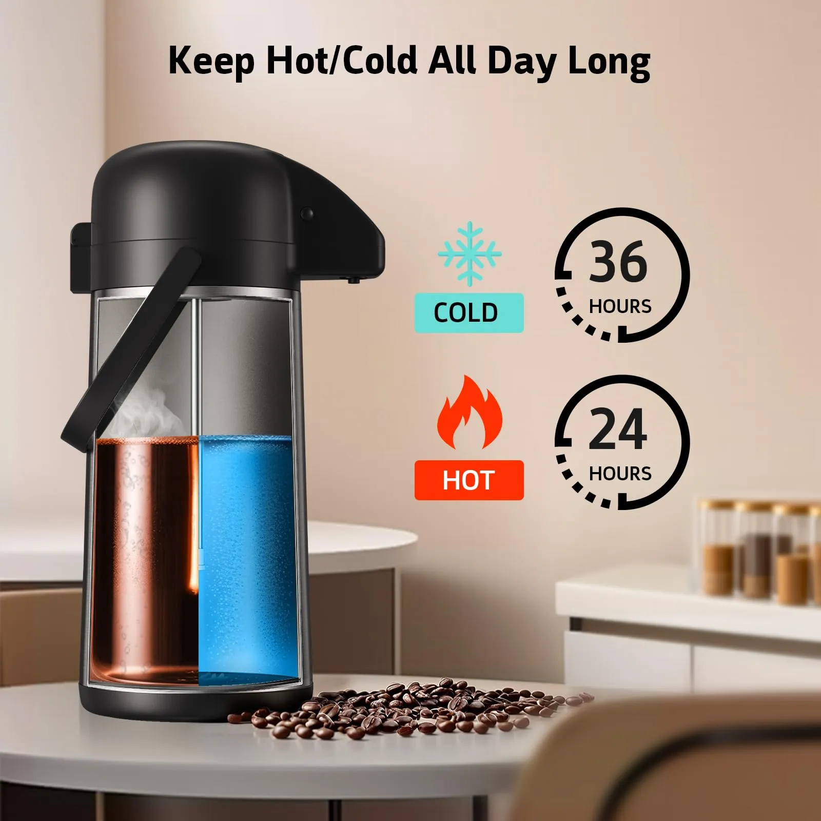 Airpot Coffee Carafe for Keeping Hot - 102 OZ/ 3L Large Coffee Dispenser with Pump - Insulated Stainless Steel Thermos Urn for Hot Drinks Water Tea Chocolate - Thermal Beverage Dispenser for Parties