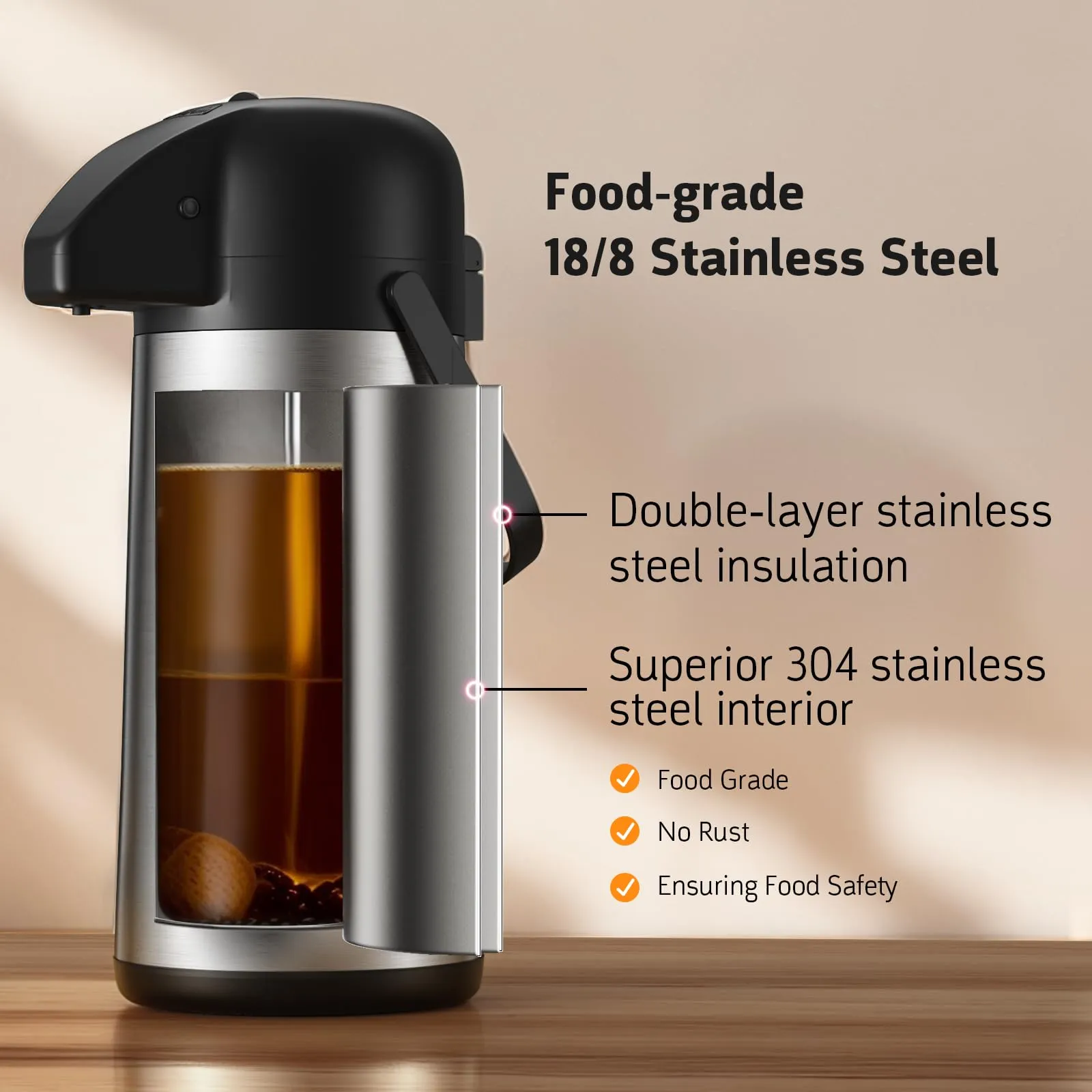 Airpot Coffee Carafe for Keeping Hot - 102 OZ/ 3L Large Coffee Dispenser with Pump - Insulated Stainless Steel Thermos Urn for Hot Drinks Water Tea Chocolate - Thermal Beverage Dispenser for Parties