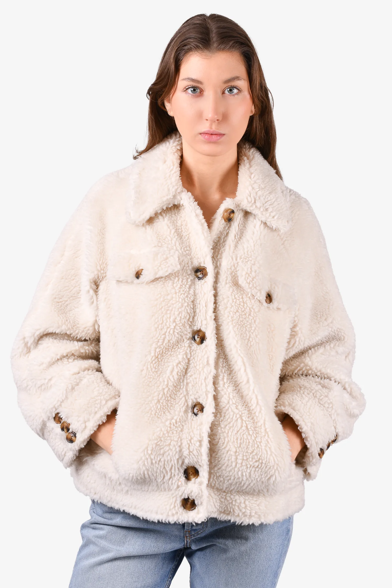 Ba&sh Cream Teddy 'Lady' Coat Size M