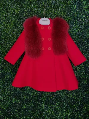 Bimbalò Girls Fur Trim Wool Peacoat