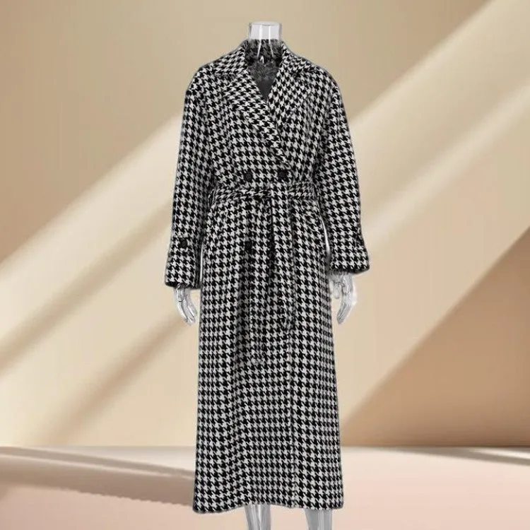 Black and White Houndstooth Long Coat