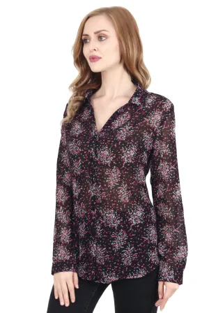 Black Small Floral Multicolor Printed Shirt