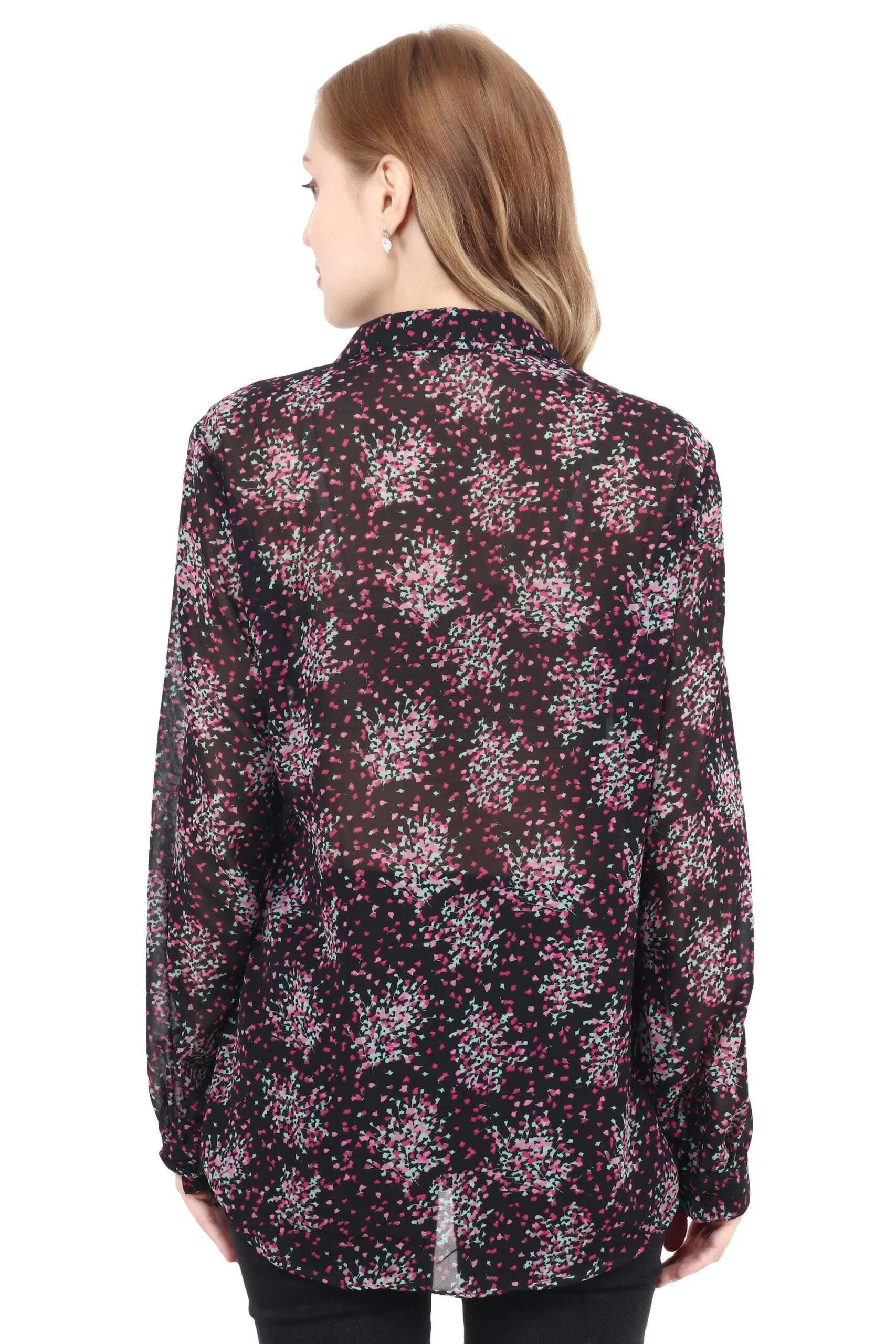 Black Small Floral Multicolor Printed Shirt