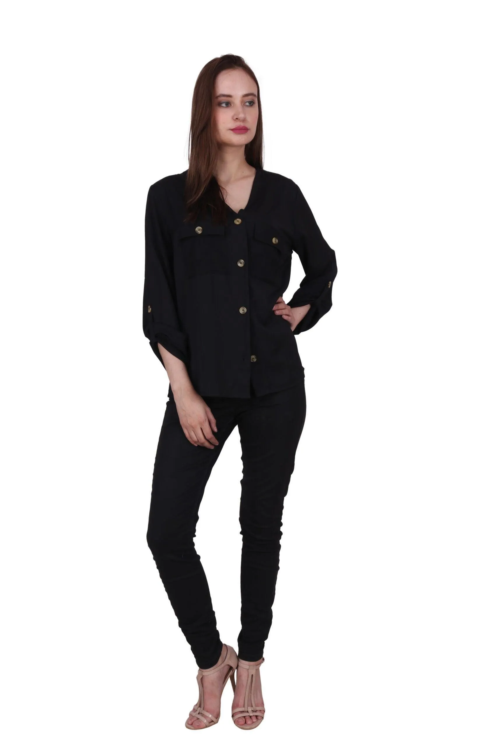 Black Solid Shirt with Pockets