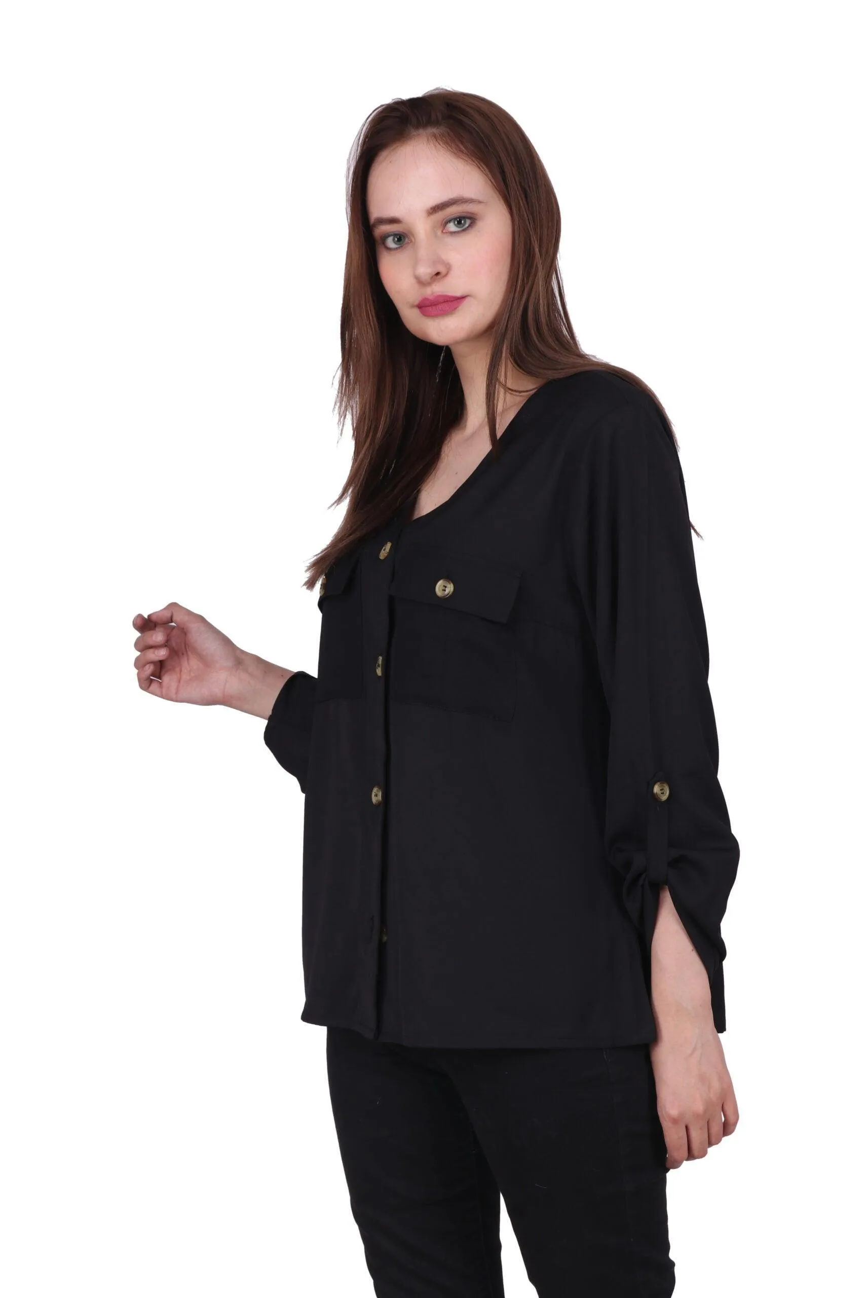 Black Solid Shirt with Pockets