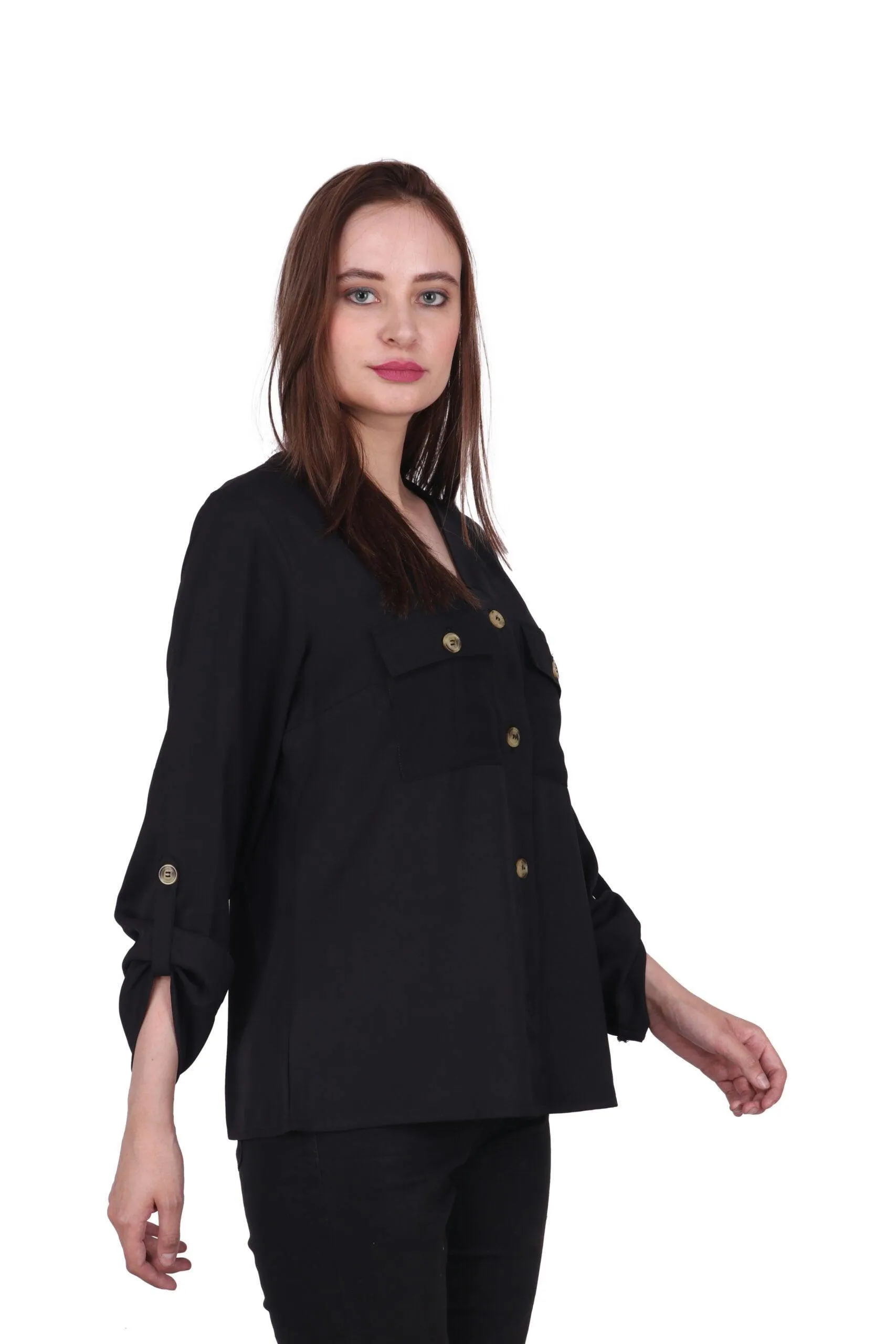 Black Solid Shirt with Pockets