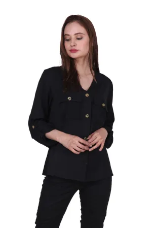 Black Solid Shirt with Pockets