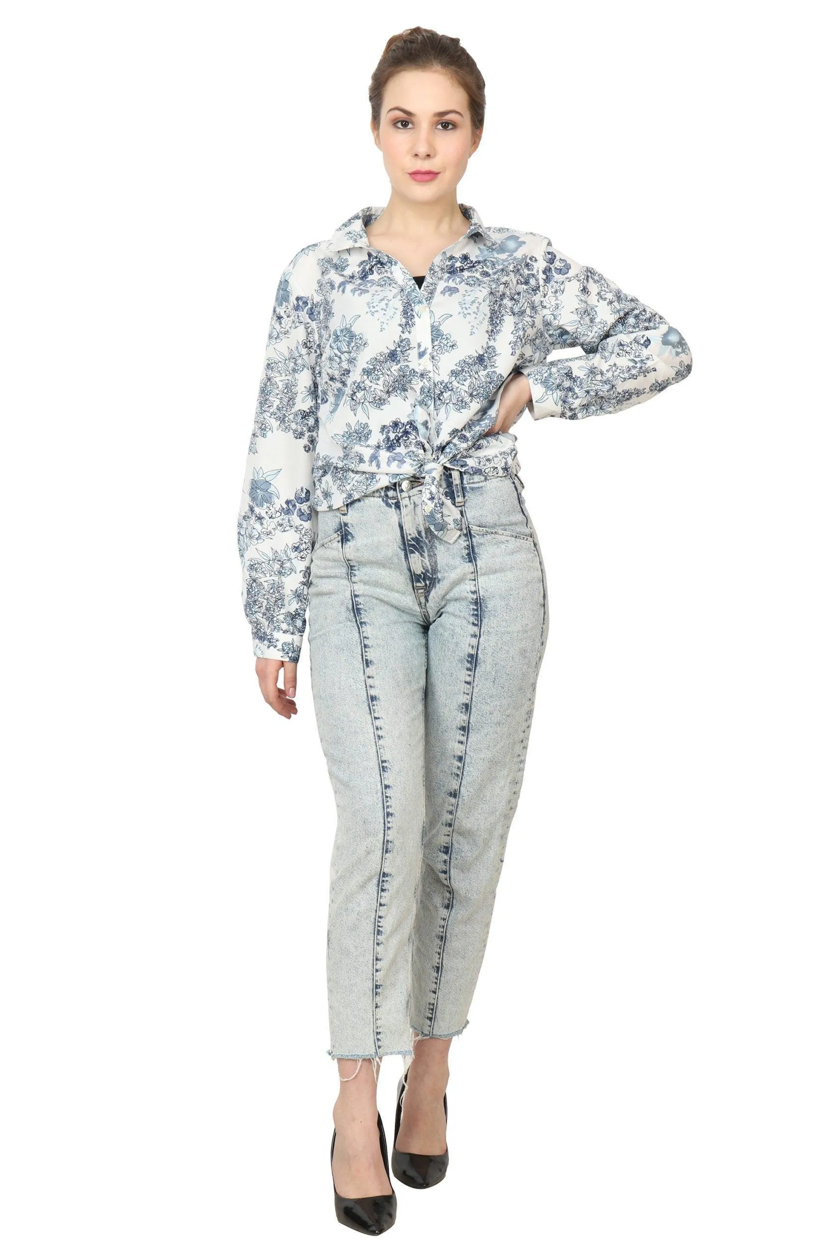 Blue & White Floral Printed Shirt