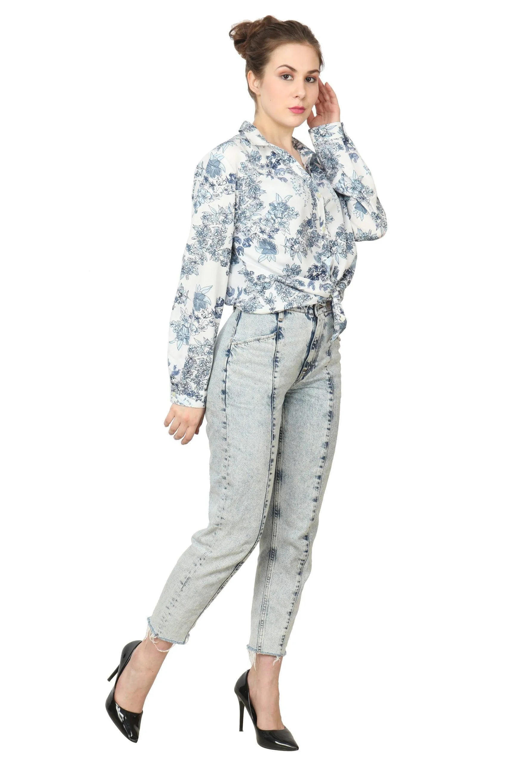 Blue & White Floral Printed Shirt