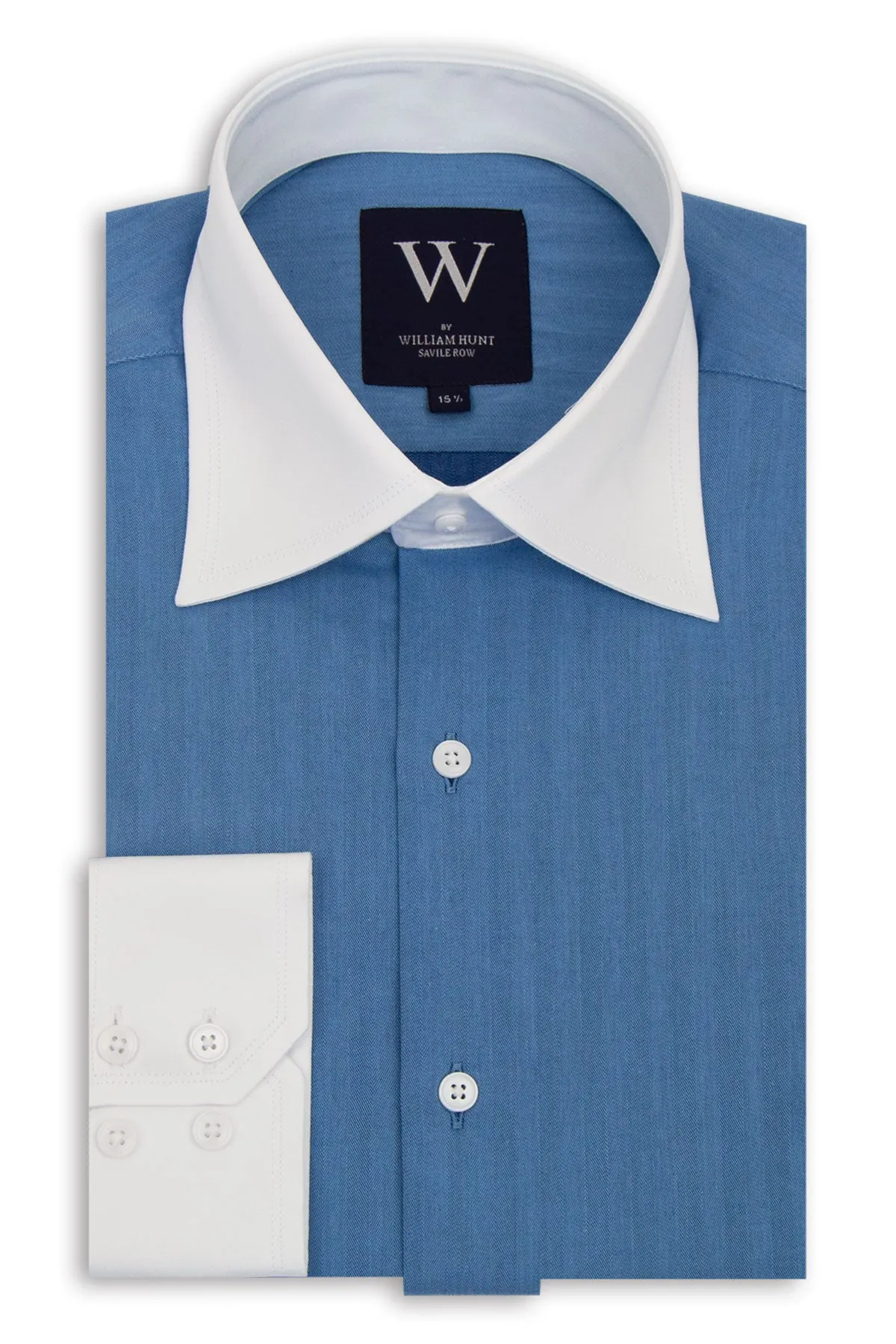 Blue Cutaway Collar Shirt with White Collar