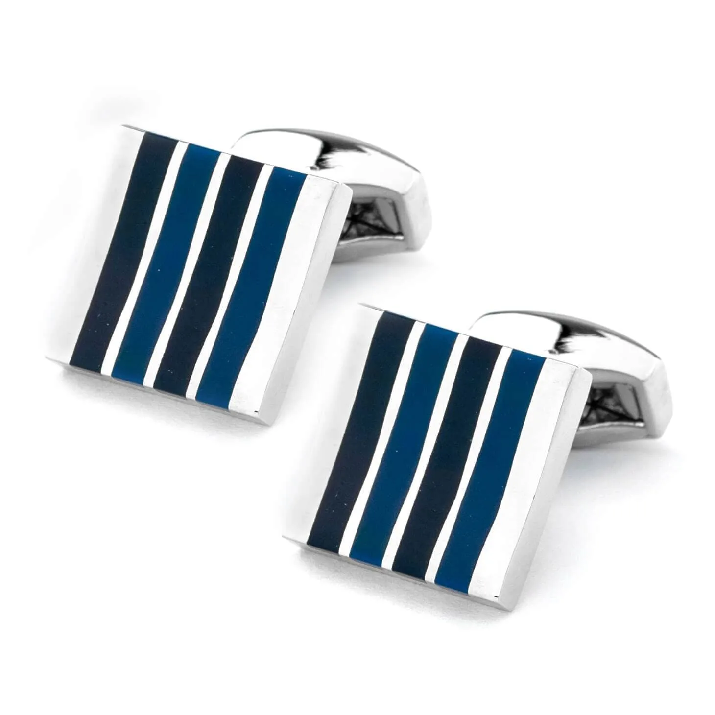 Blue Enamel Stripes Silver Cufflinks