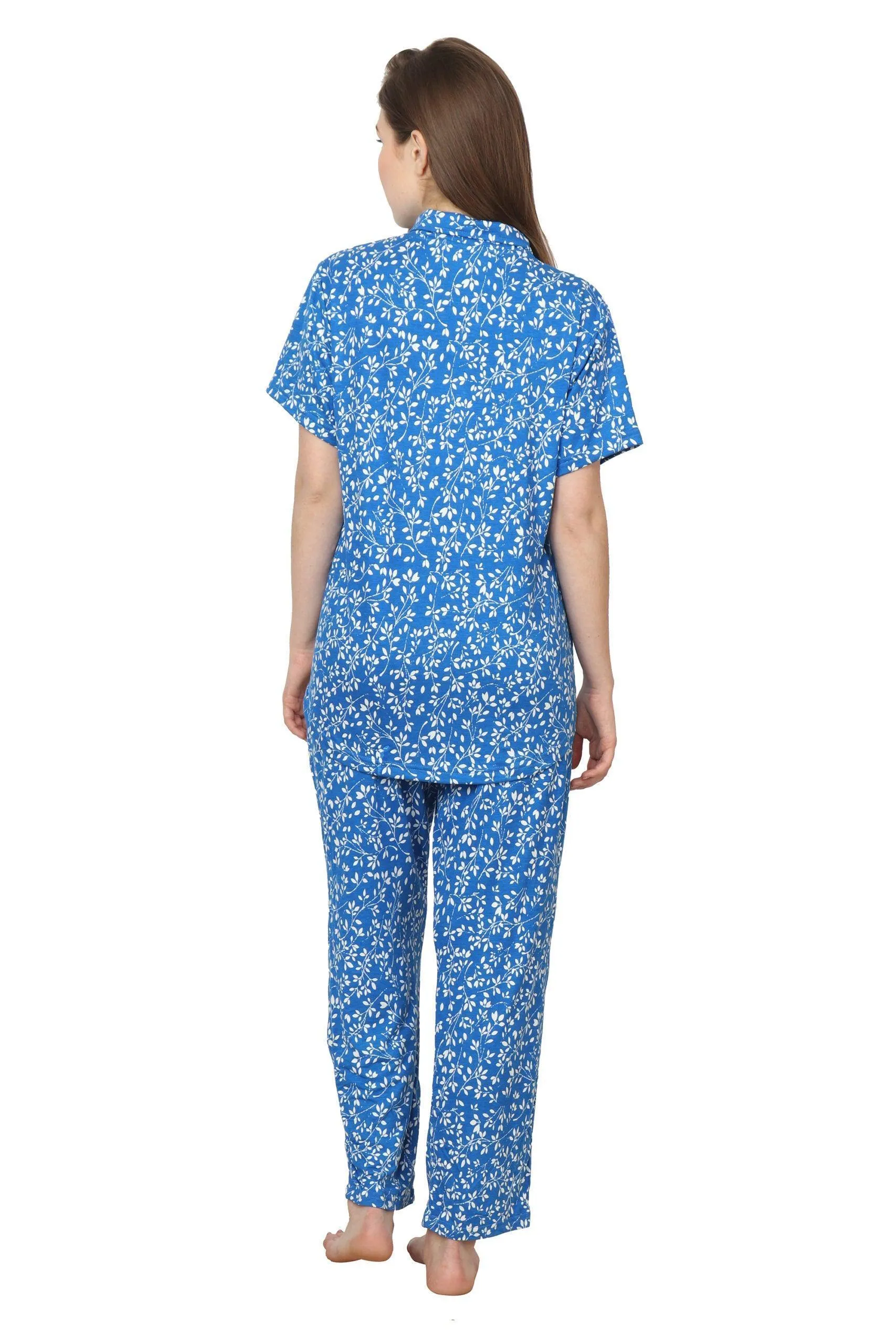 Blue Leaves Printed Night Suit Set