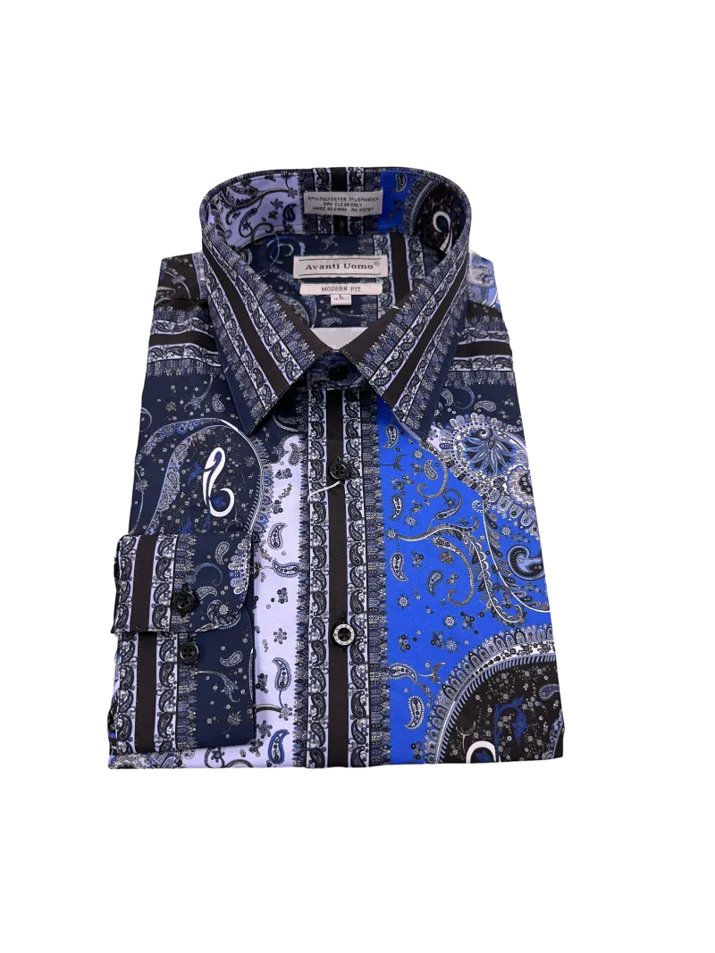 Blue Paisley Men's Dress casual Shirts Long Sleeves By Avanti Uomo