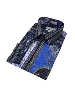 Blue Paisley Men's Dress casual Shirts Long Sleeves By Avanti Uomo