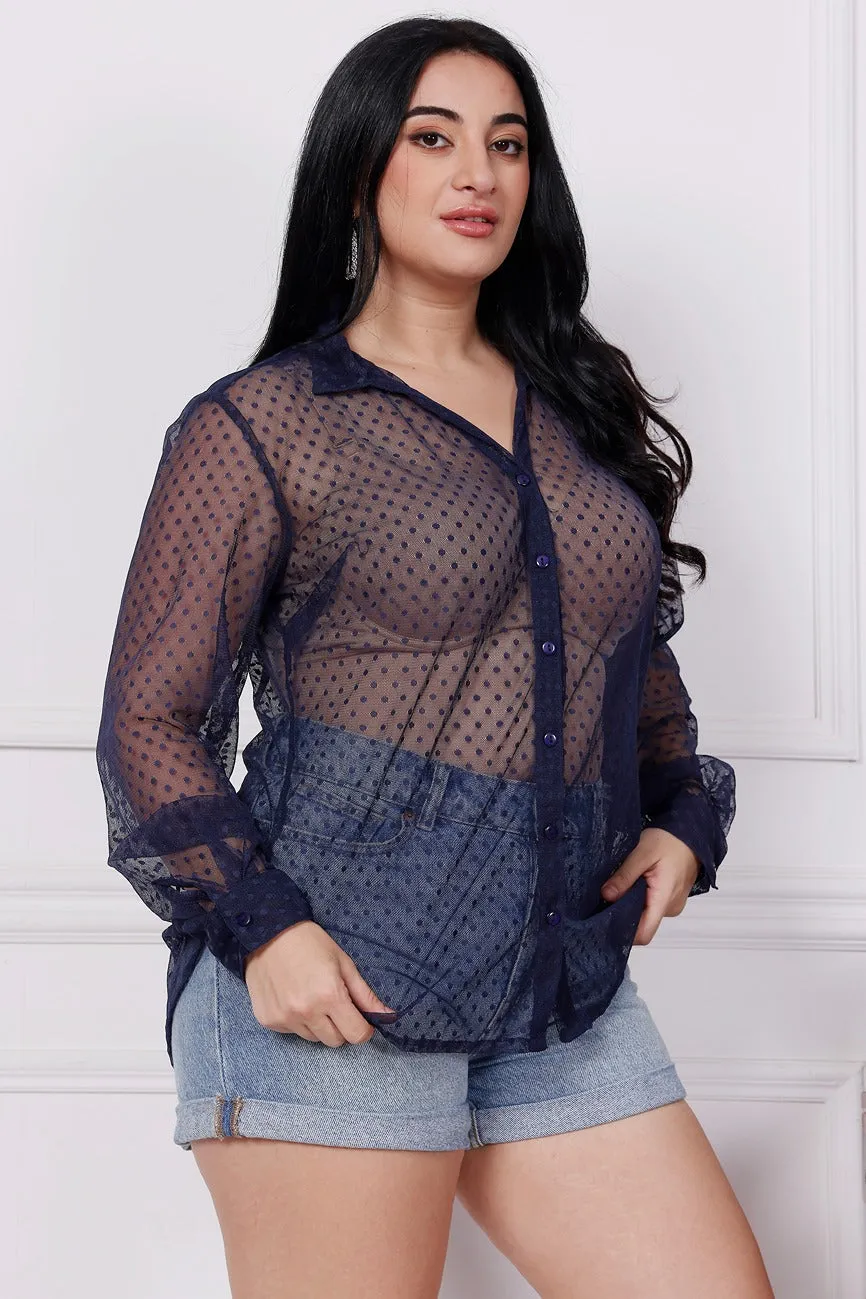 Blue Polka Dots Net Shirt