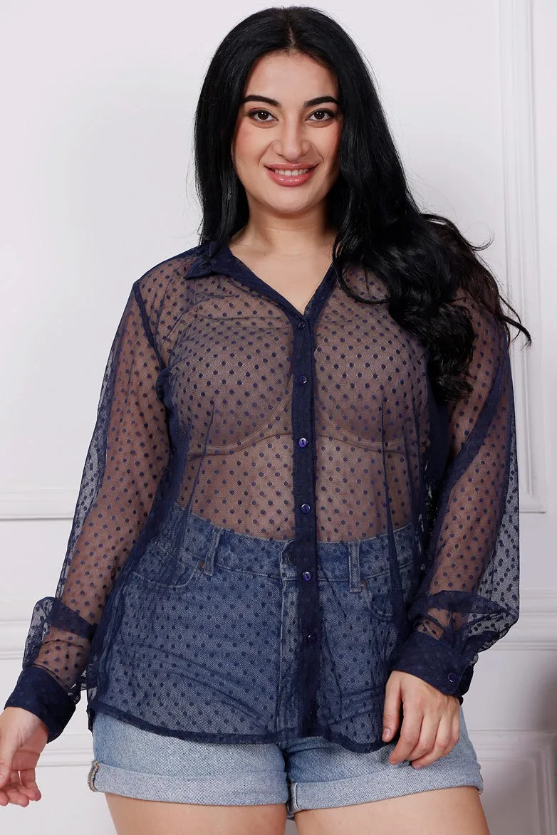 Blue Polka Dots Net Shirt