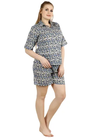 Blue Small Floral Printed Night Suit Set