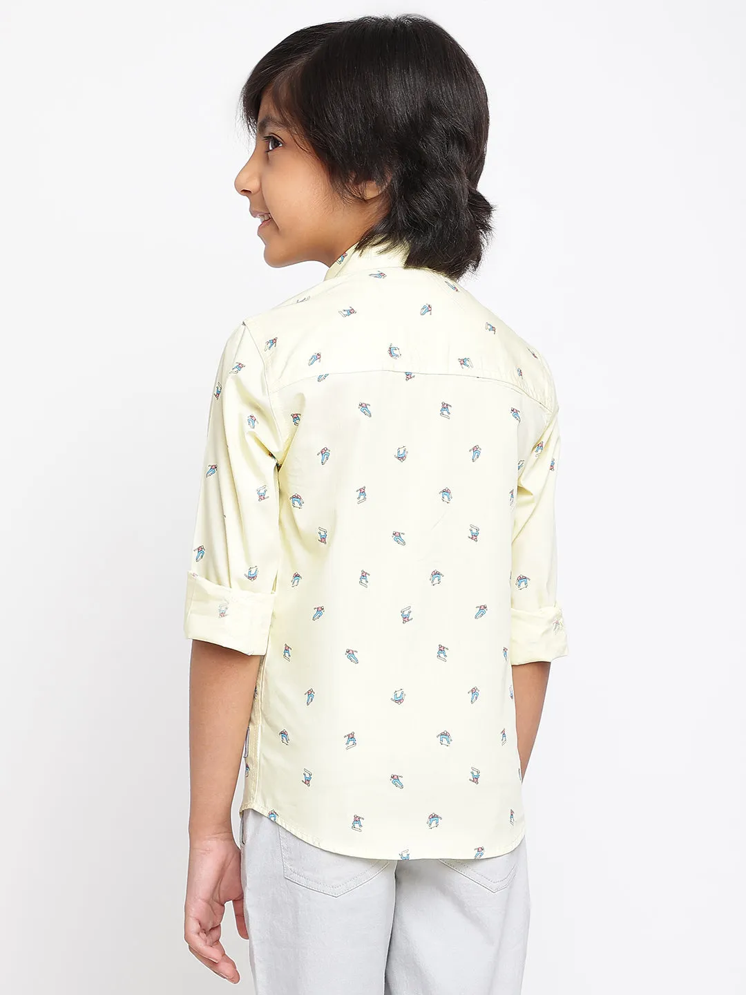 Boys Light Yellow Printed Shirt