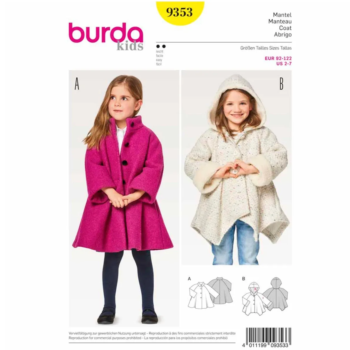 Burda Kids 9353 - Coat Sewing Pattern