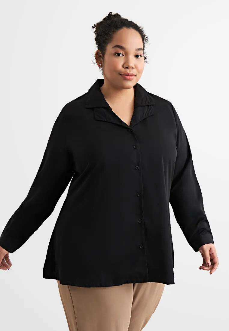 Catherine Double Collar Work Blouse - Black