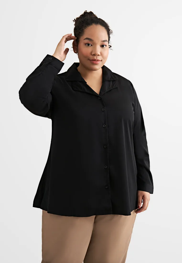 Catherine Double Collar Work Blouse - Black