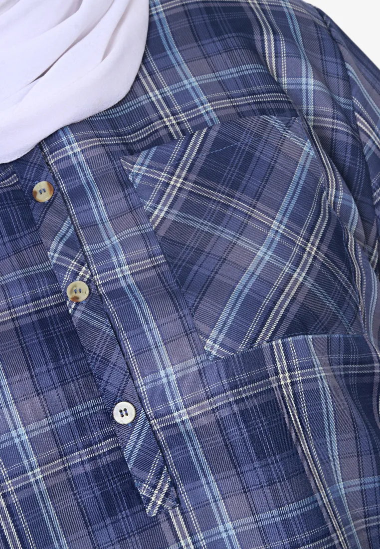 Cheara Checkered Half Button Shirt - Blue