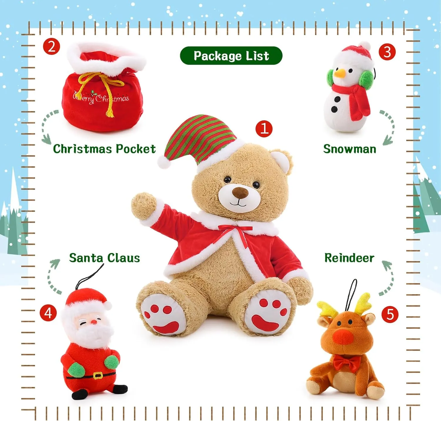 Christmas Teddy Bear Stuffed Toy Set, 24.4 Inches