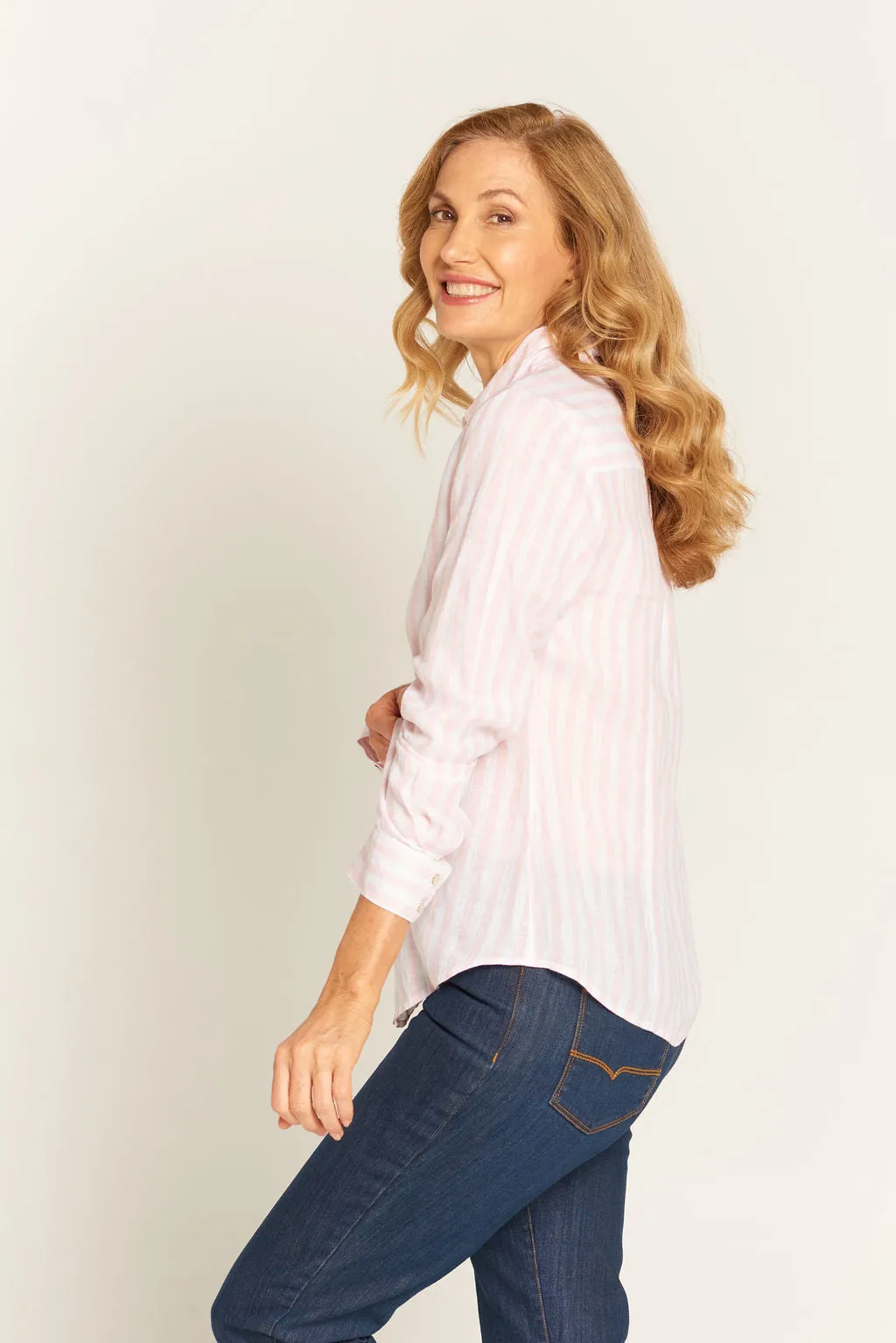 Classic Linen Shirt Dusty Pink/White