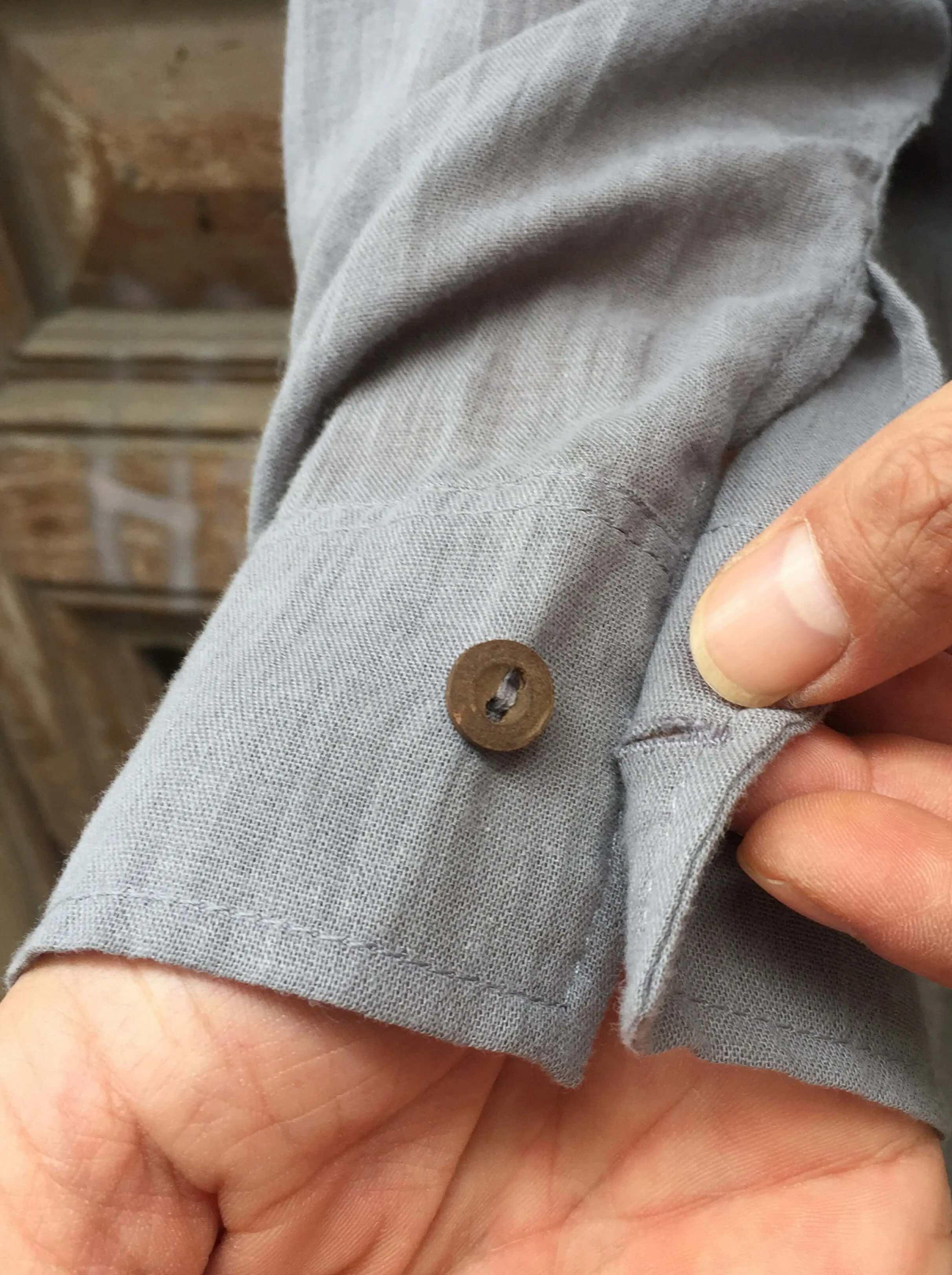 Coconut Button Light Cotton Shirt in Stone Grey