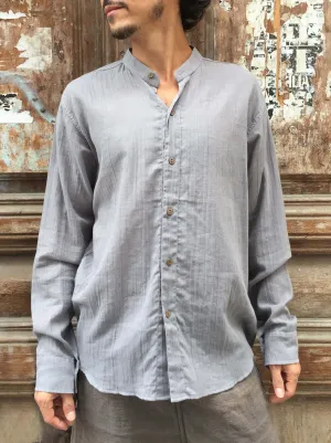 Coconut Button Light Cotton Shirt in Stone Grey