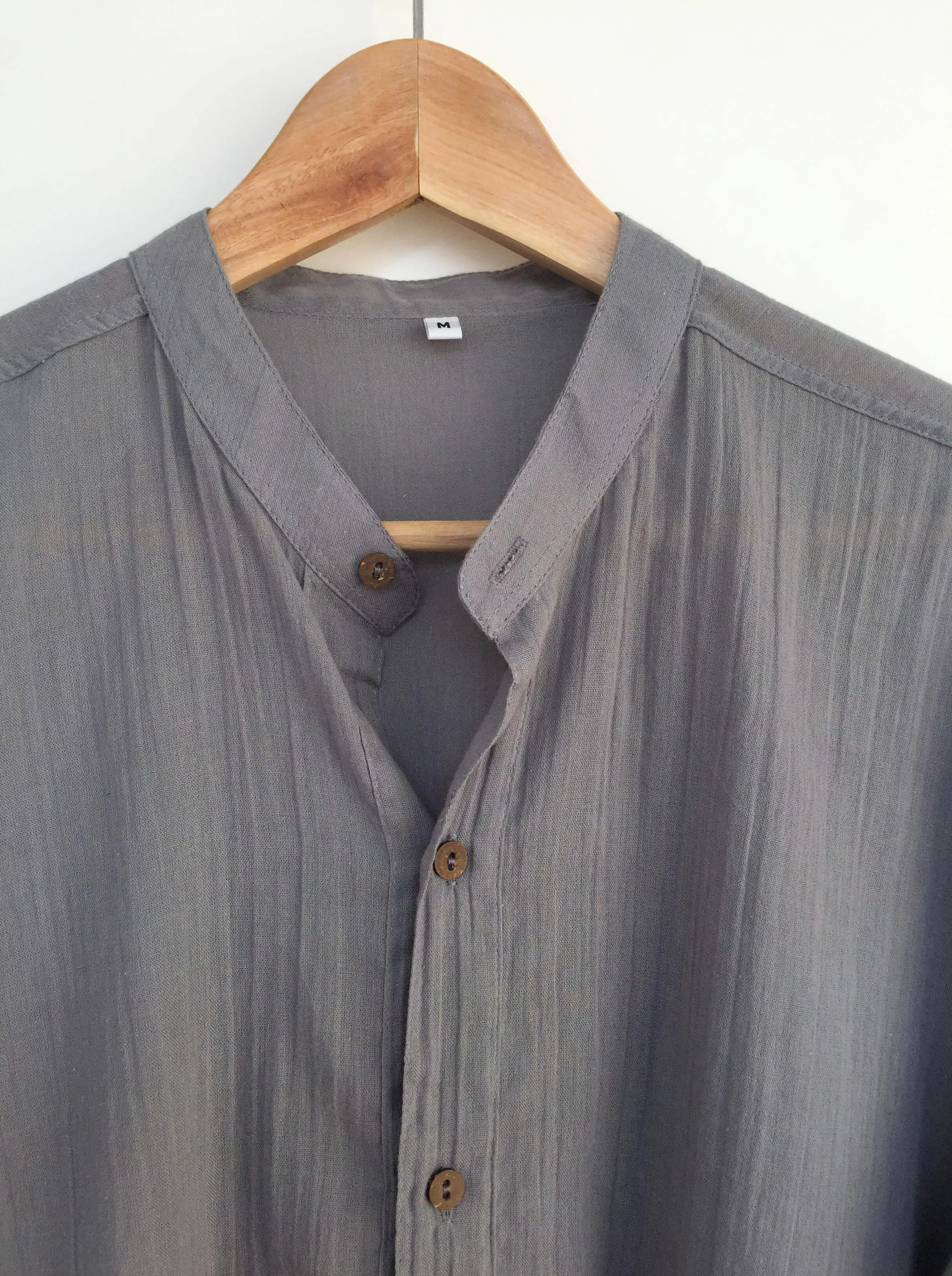 Coconut Button Light Cotton Shirt in Stone Grey