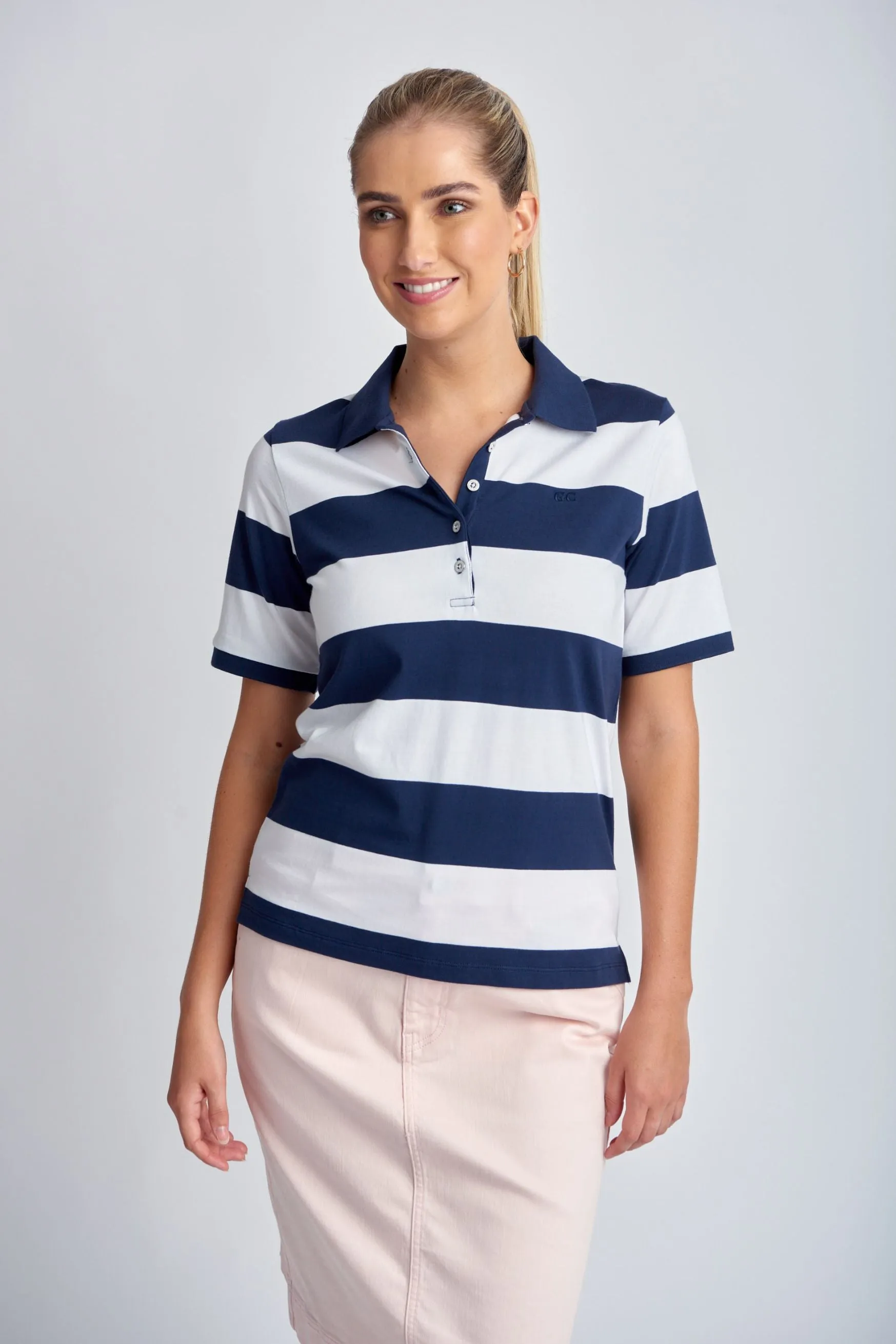 Cotton Striped Classic Fit Polo Shirt Navy/White