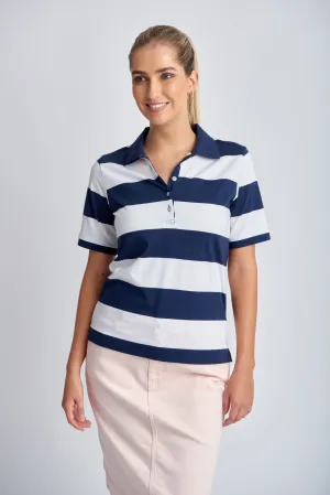 Cotton Striped Classic Fit Polo Shirt Navy/White