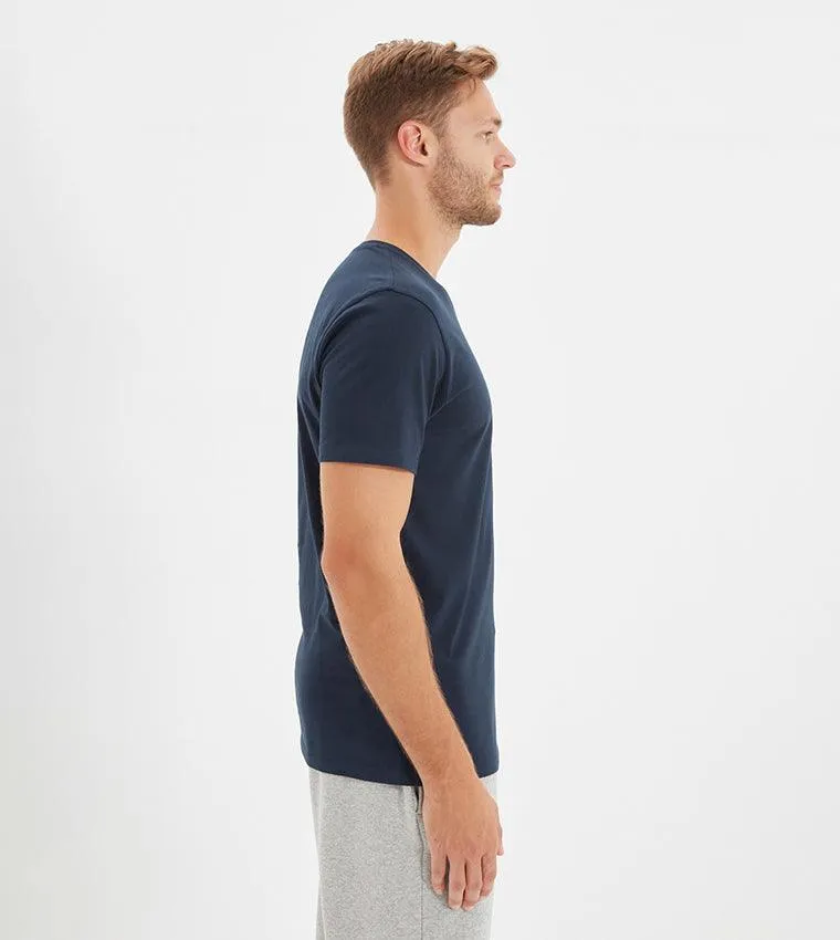 Cotton V-Neck Short Sleeve T-Shirt (Stretchable) Navy