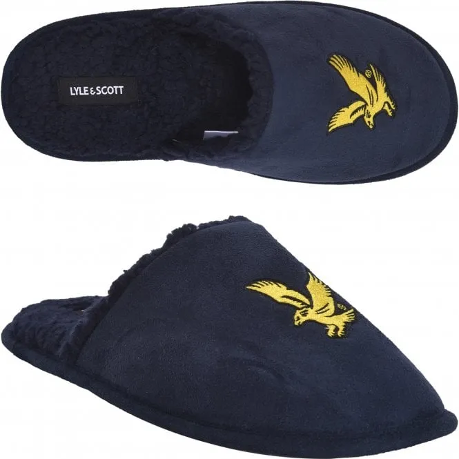 Embroidered Logo Mule Slippers, Navy