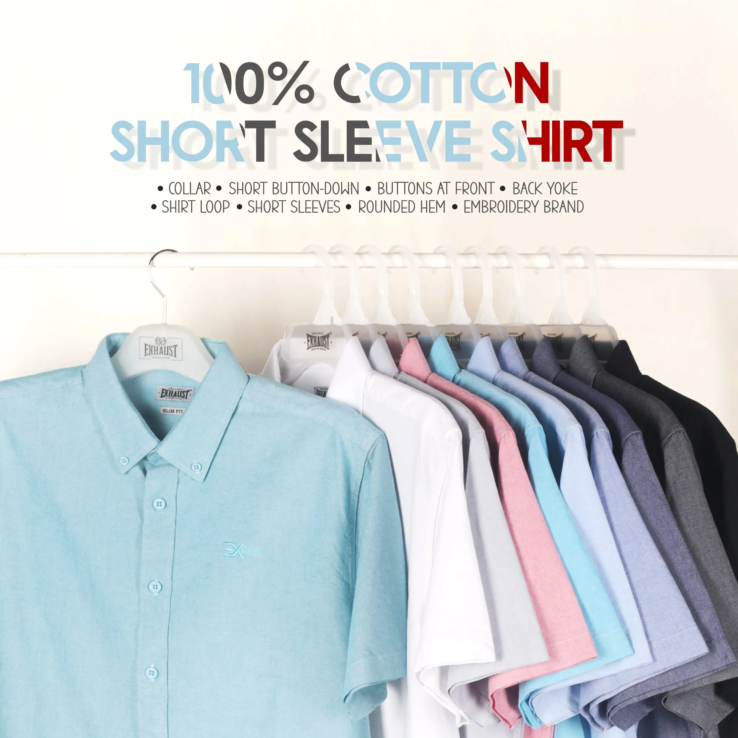 EXHAUST 100% Cotton Short Sleeve Shirt [Slim Fit] (SET B) 1314