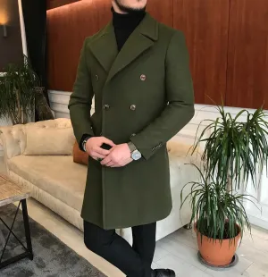 Frost Slim Fit Green Double Breasted Wool Over Coat by ITALIAN VEGA®