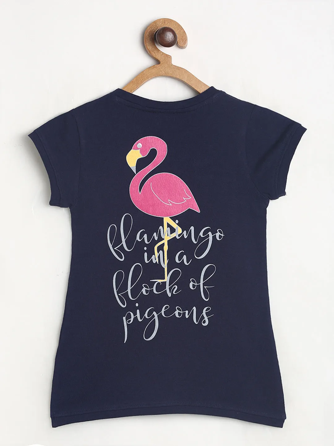 Girls Navy Blue Printed T-shirt