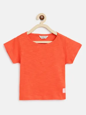 Girls Orange Solid T-Shirt