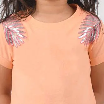 Girls Peach Embroidered T-shirt