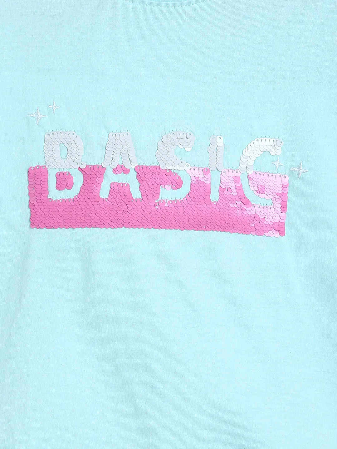 Girls Sky Blue Printed T-shirt