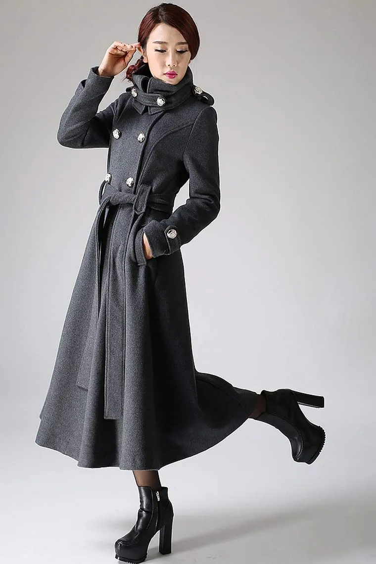 Gray coat Cashmere coat Long coat Military Coat 1072#