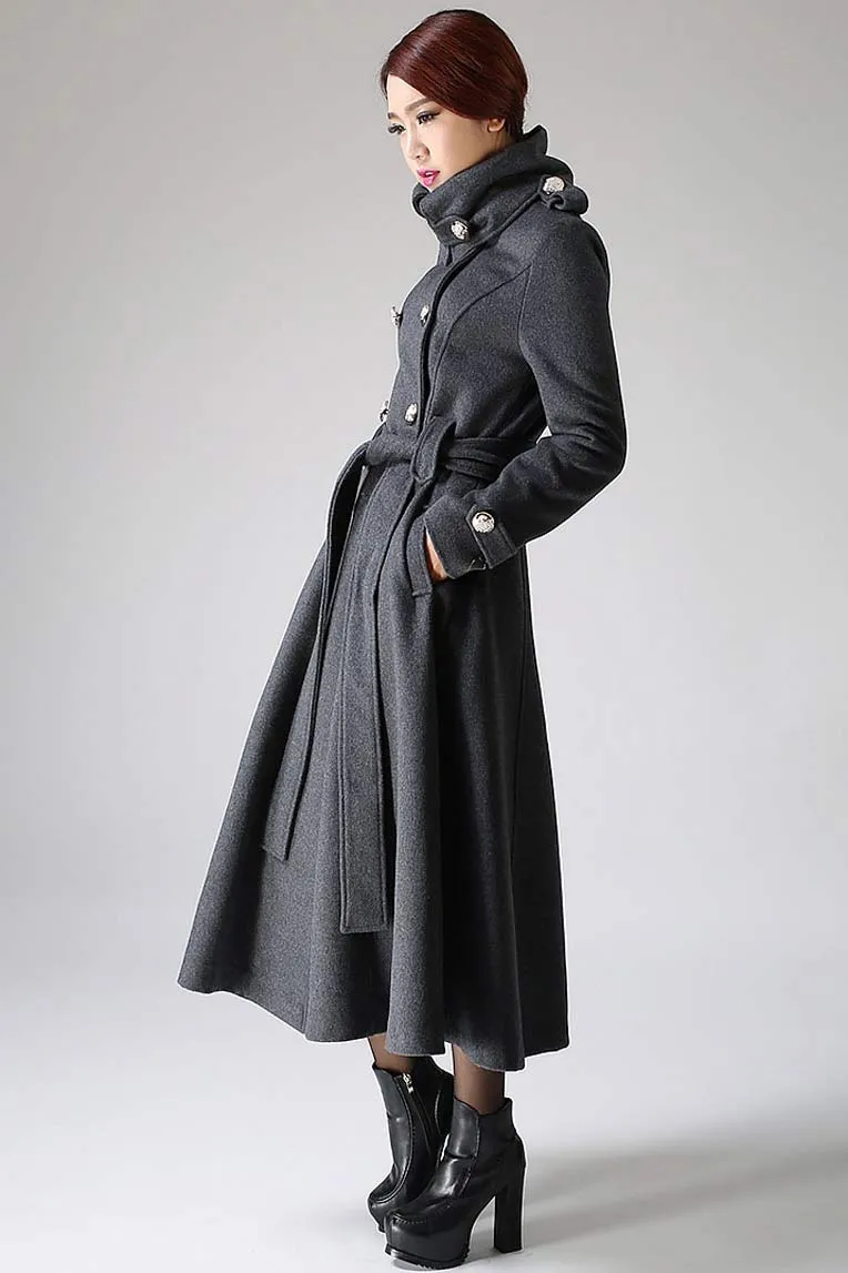 Gray coat Cashmere coat Long coat Military Coat 1072#