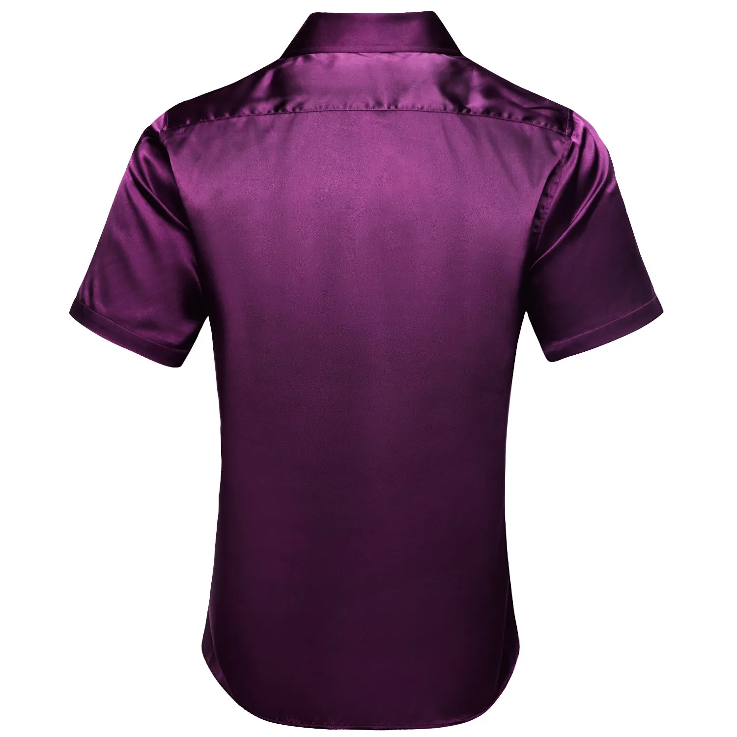 Hi-Tie Deep Purple Solid Satin Men's Short Sleeve Shirt