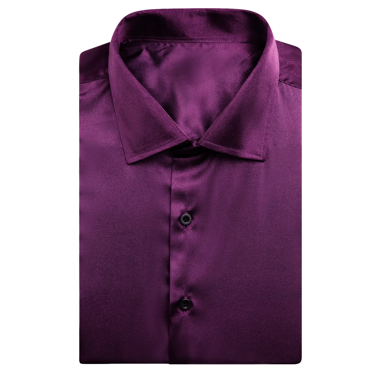 Hi-Tie Deep Purple Solid Satin Men's Short Sleeve Shirt