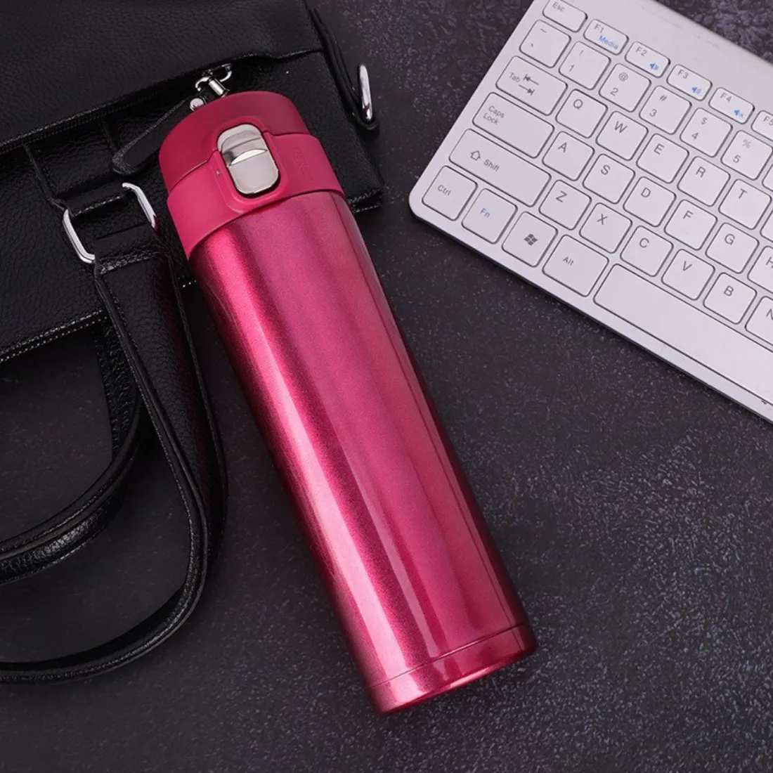 Insulated Vacuum Thermos Bottle Stainless Steel Push-Lock Water Bottle 420ml, Multiple Colours