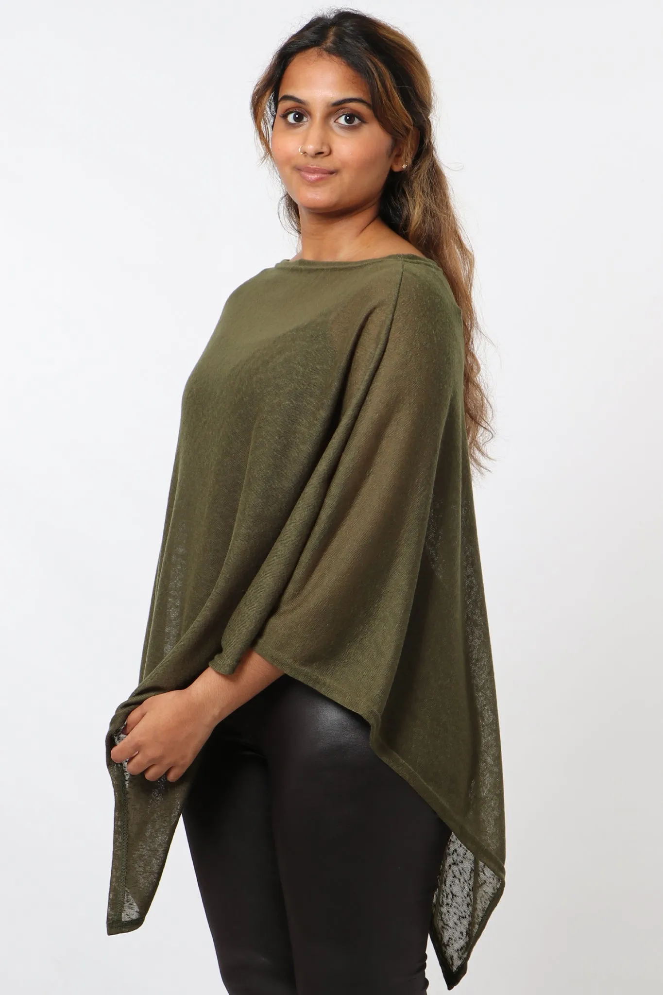 Kim Lightweight One Size Poncho - Khaki