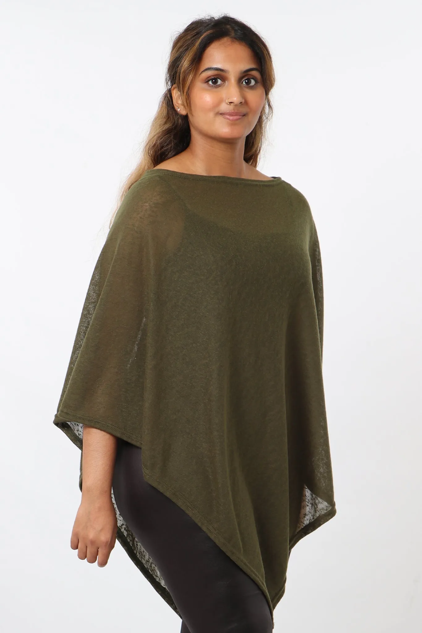 Kim Lightweight One Size Poncho - Khaki