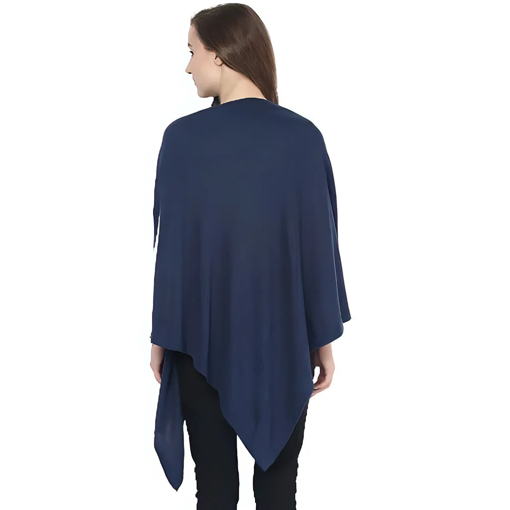 Knitted Nursing Poncho Rosette (Navy Melange)