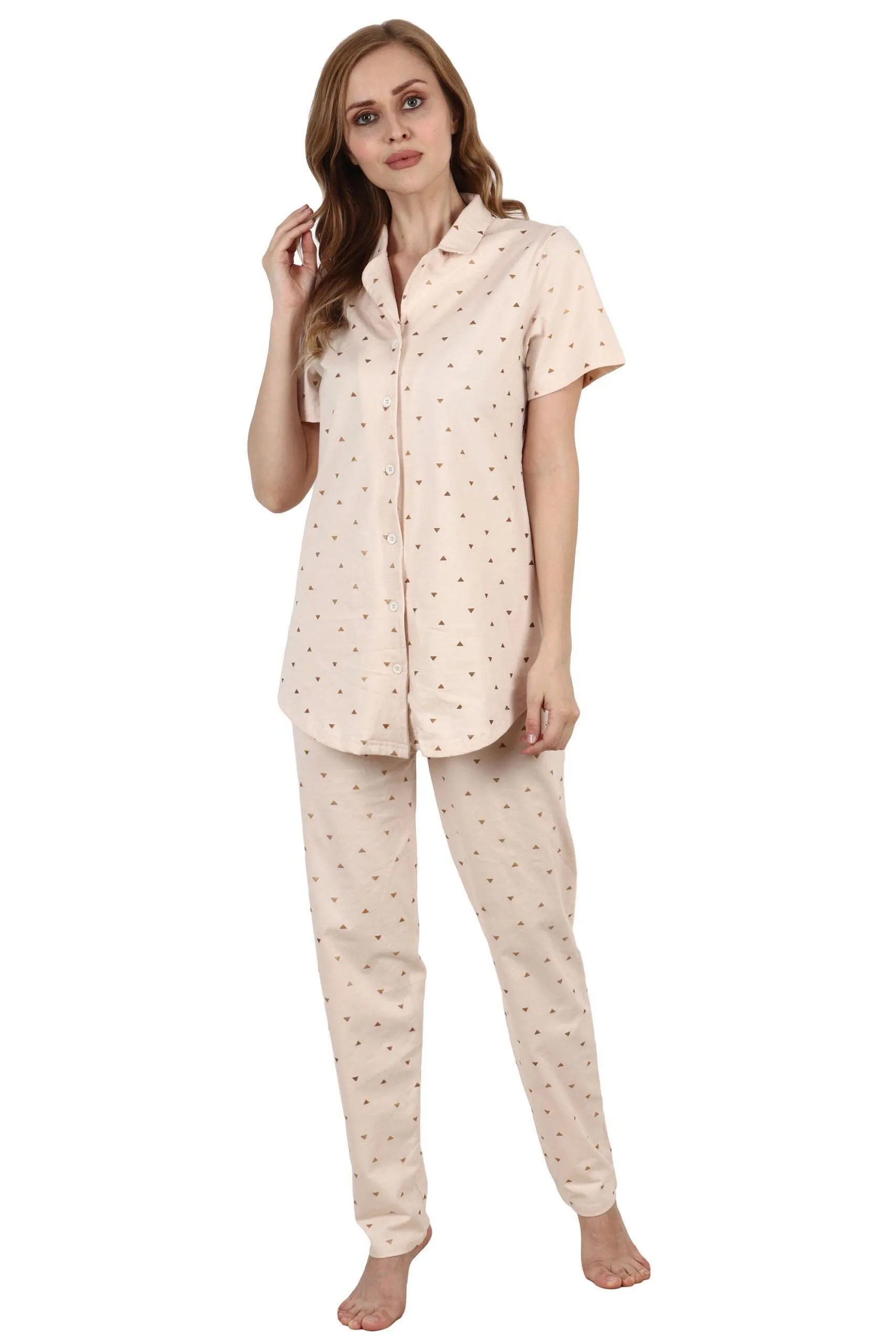 Light Brown Triangle Printed Night Suit Set